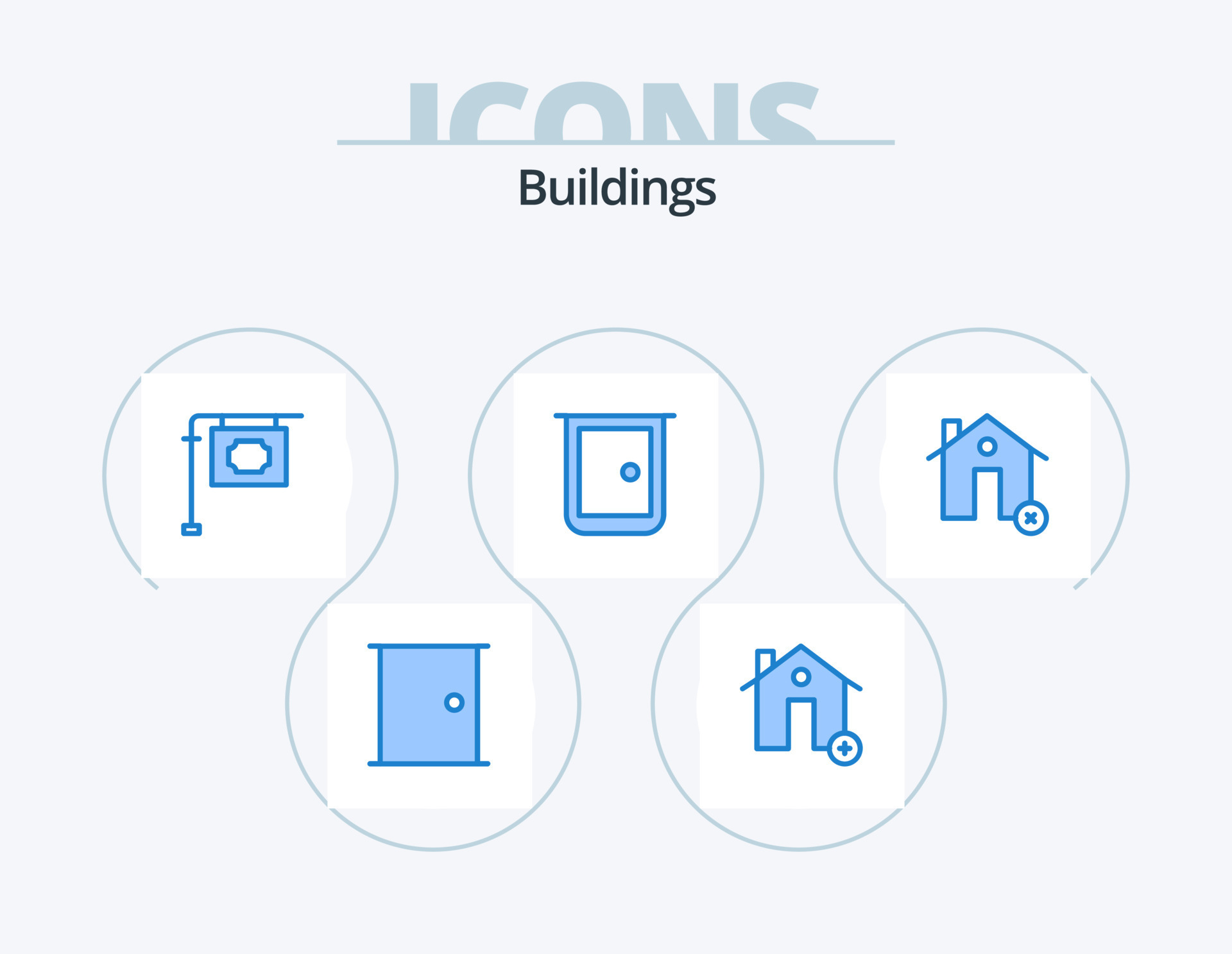 Buildings Blue Icon Pack 5 Icon Design. home gate. gate. house. door