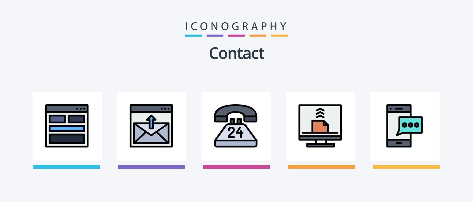 Contact Line Filled 5 Icon Pack Including contact us. address. info. outgoing. contact. Creative Icons Design vector