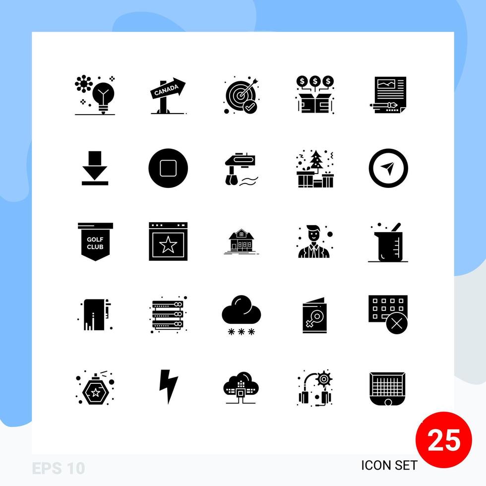 Modern Set of 25 Solid Glyphs and symbols such as online exchange sign buy target Editable Vector Design Elements