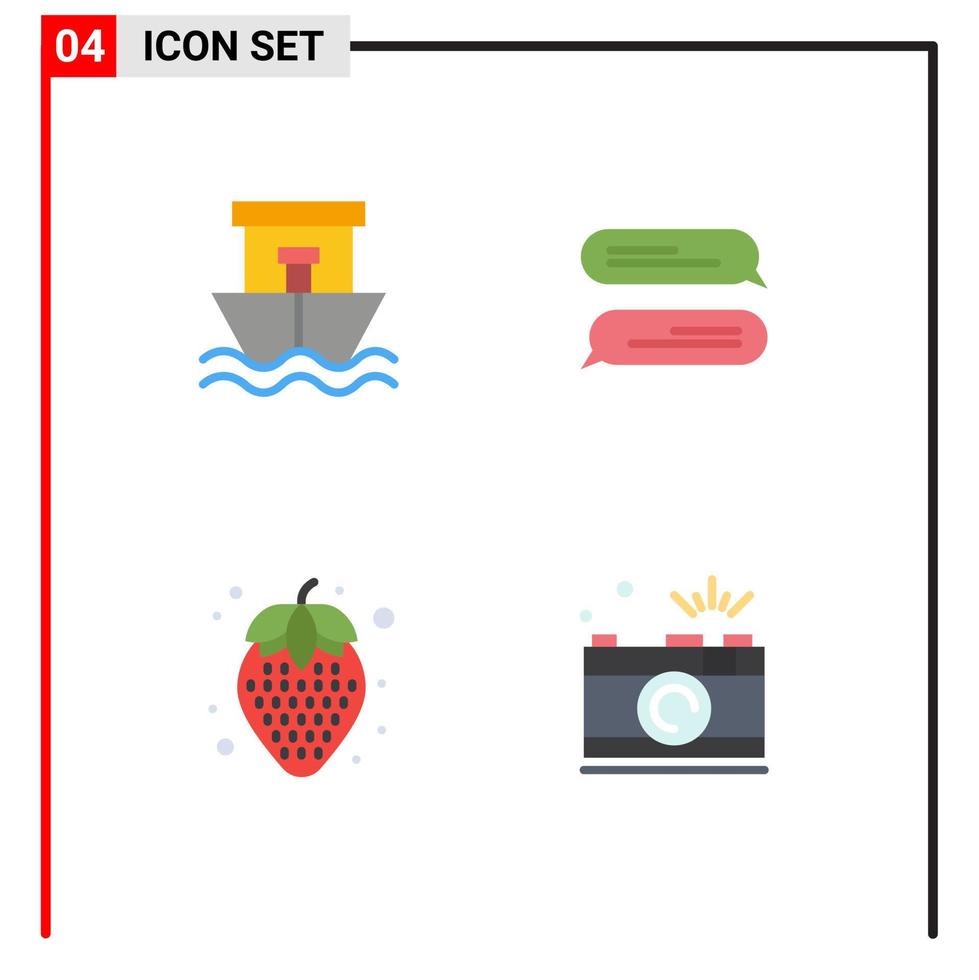 4 Flat Icon concept for Websites Mobile and Apps ship pineapple summer texting photography Editable Vector Design Elements