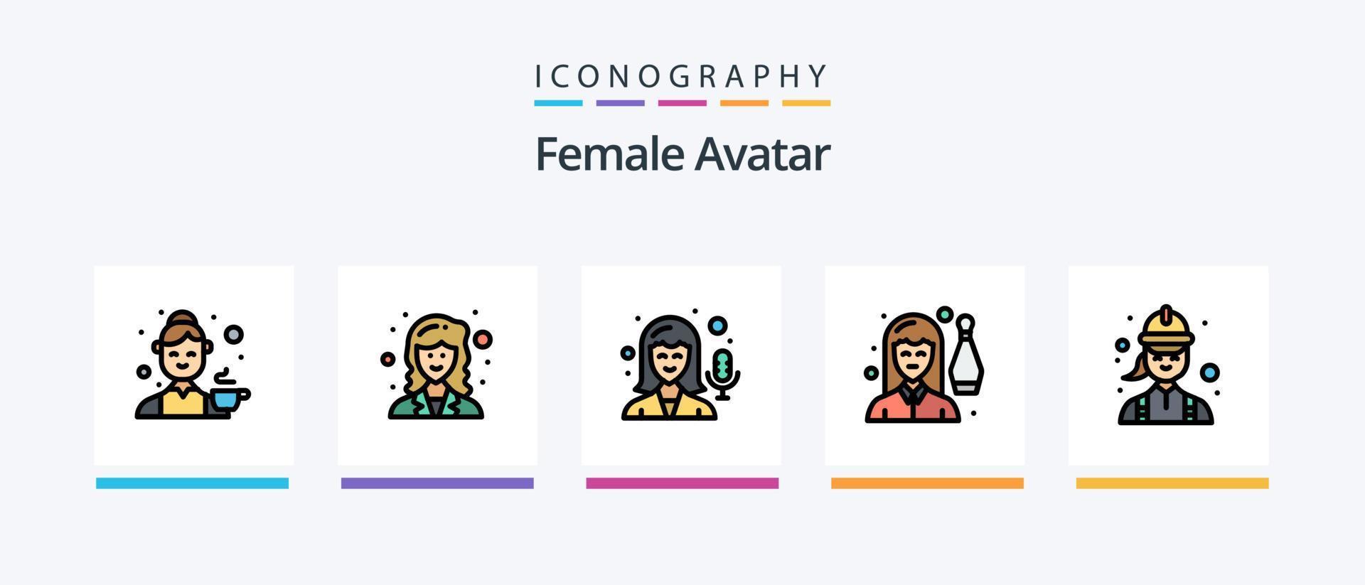 la línea de avatar femenino llenó el paquete de 5 íconos, incluido el peluquero. maestro. monja. científico. mujer. diseño de iconos creativos vector