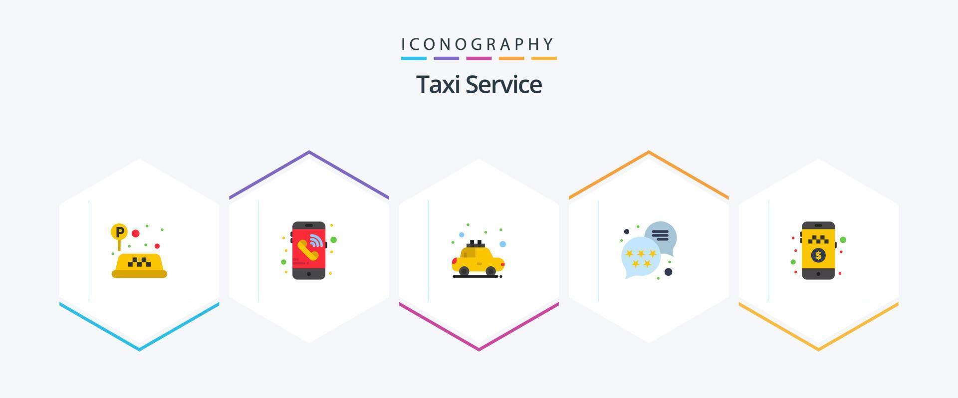 servicio de taxi 25 paquete de iconos planos que incluye . pagar dinero. transporte. pagar en efectivo. clasificación vector
