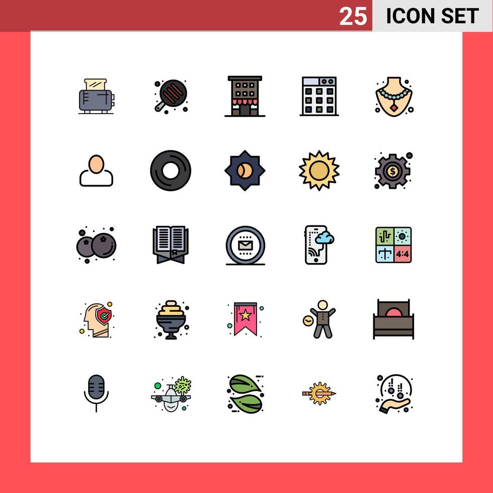 Pack of 25 creative Filled line Flat Colors of jewelry diamond house technology business Editable Vector Design Elements