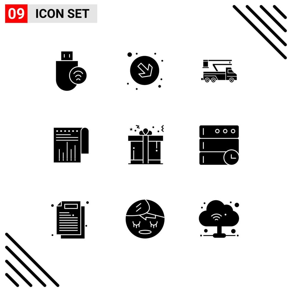 Universal Icon Symbols Group of 9 Modern Solid Glyphs of present modern crane financial transport Editable Vector Design Elements
