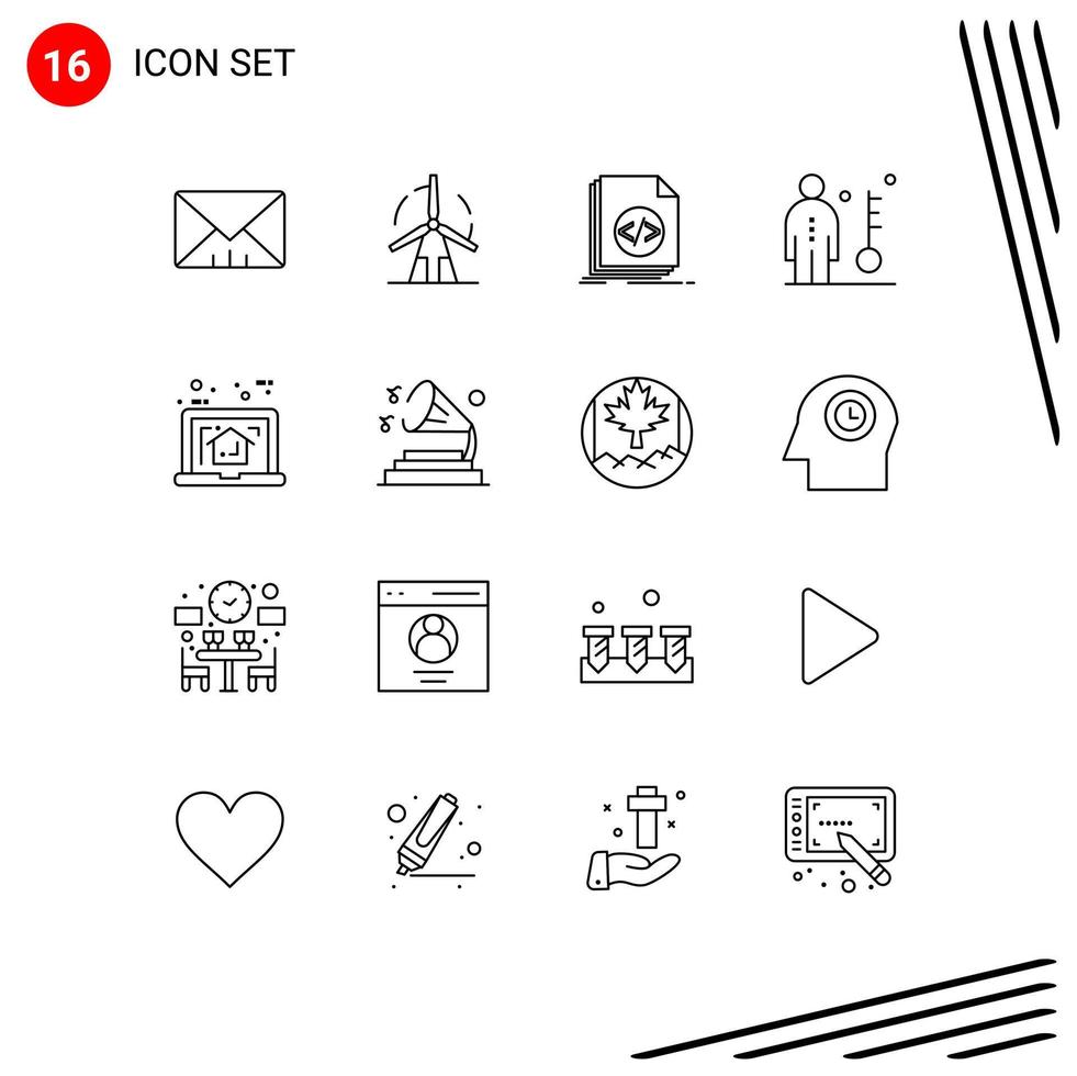 16 User Interface Outline Pack of modern Signs and Symbols of person job code human script Editable Vector Design Elements