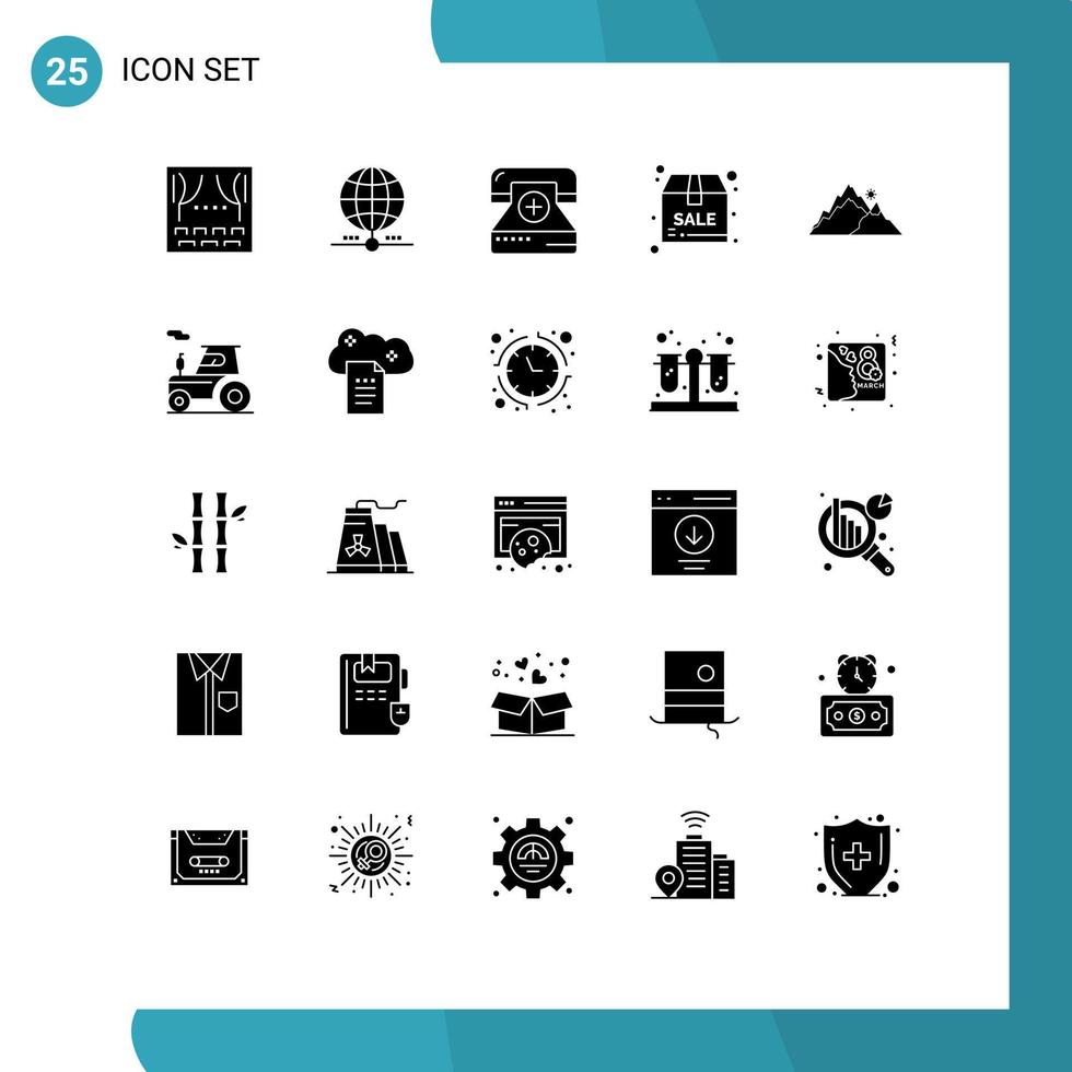 Set of 25 Commercial Solid Glyphs pack for discount box network package form Editable Vector Design Elements