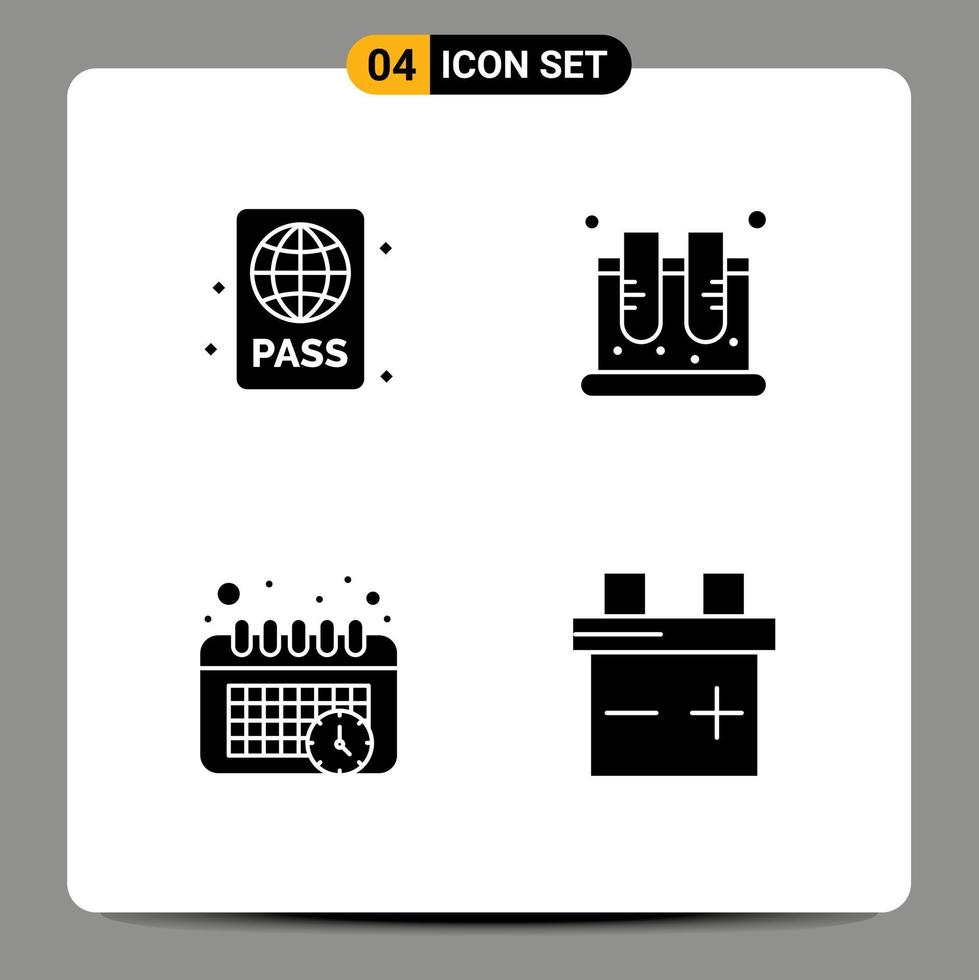 Solid Glyph Pack of 4 Universal Symbols of beach test pool jar schedule Editable Vector Design Elements