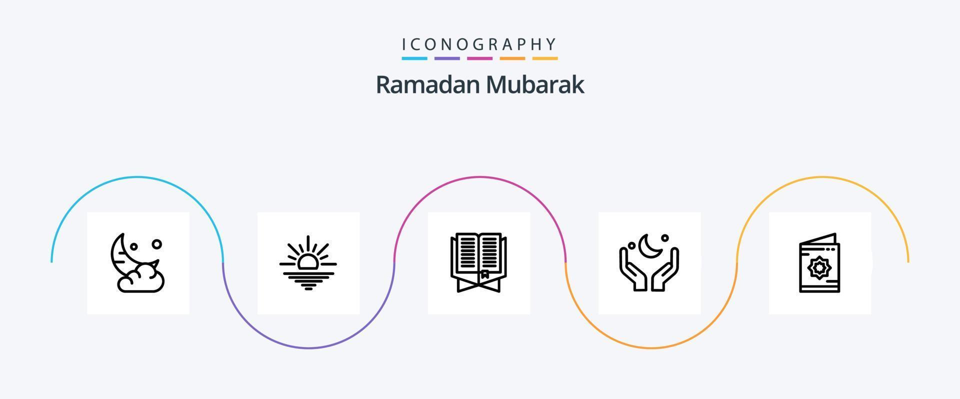 Ramadan Line 5 Icon Pack Including cresent. hand. open. pray. ramadhan vector