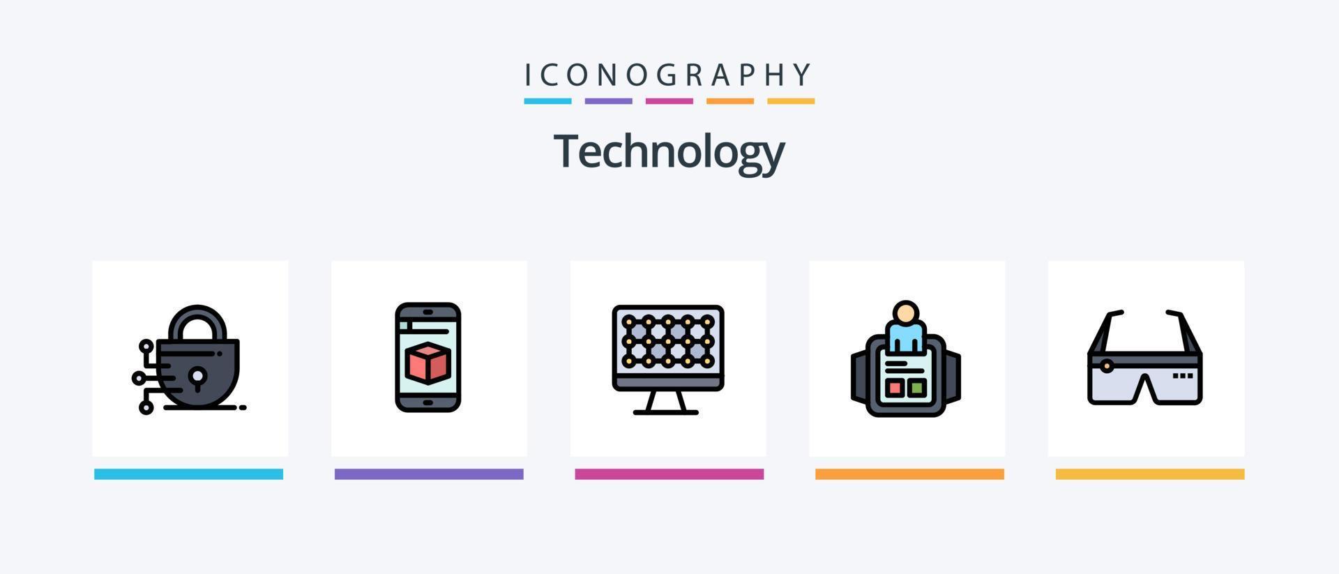 Technology Line Filled 5 Icon Pack Including hologram. technology. man. box. mobile. Creative Icons Design vector