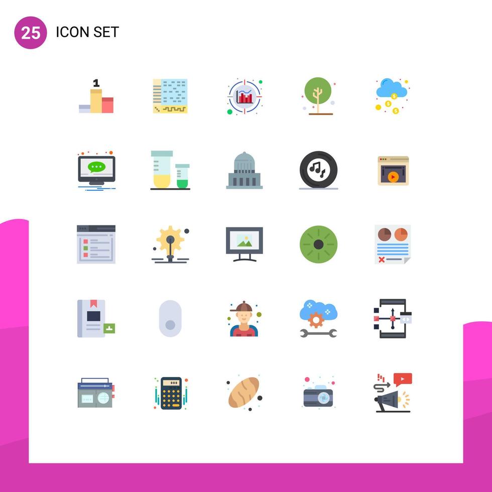 25 User Interface Flat Color Pack of modern Signs and Symbols of money cloud analytics nature green Editable Vector Design Elements