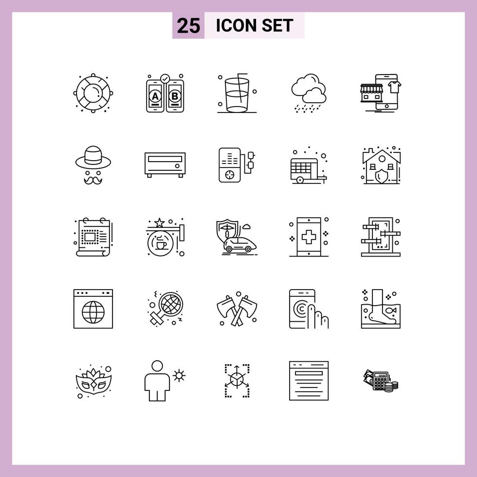 Stock Vector Icon Pack of 25 Line Signs and Symbols for shop buy drink garments cloud Editable Vector Design Elements