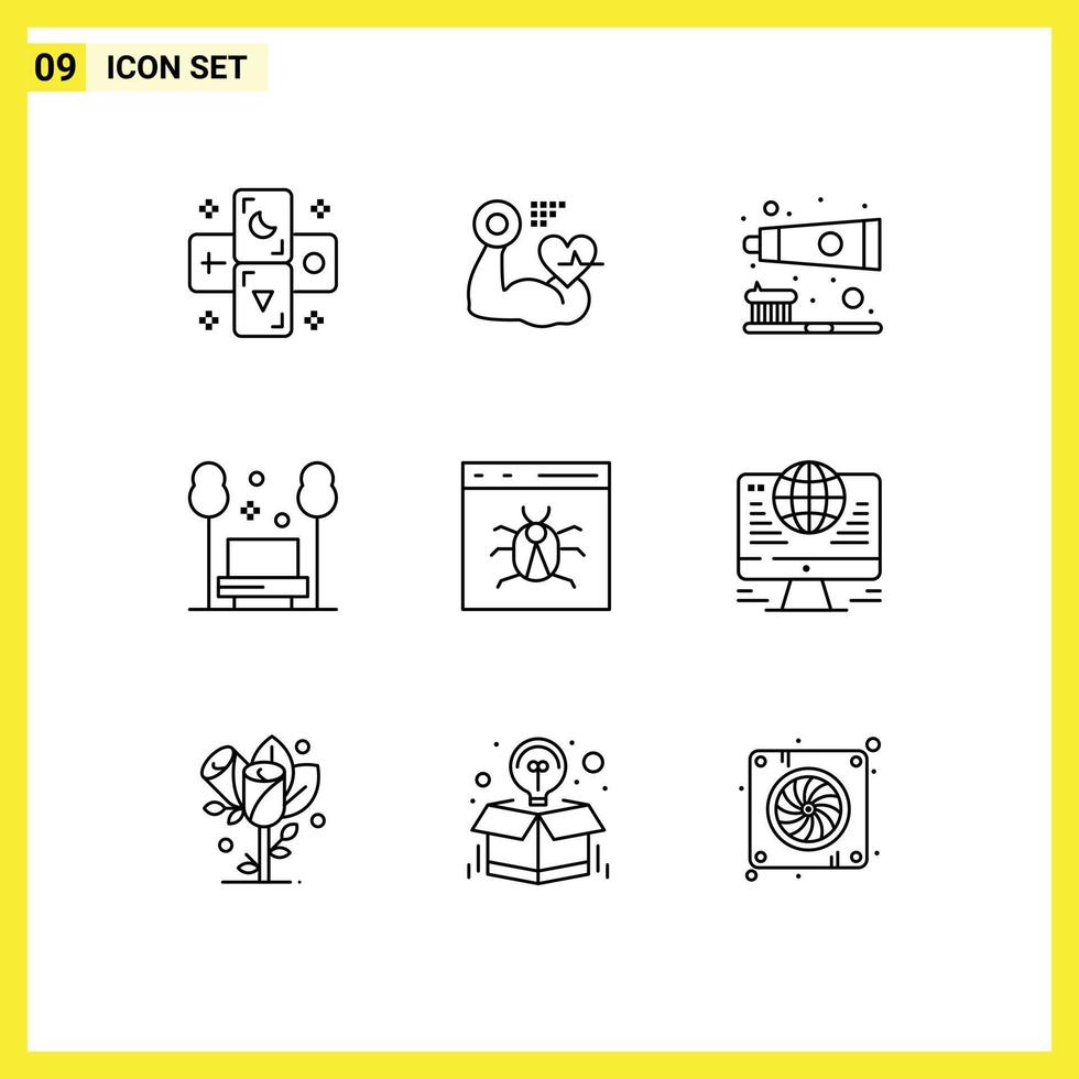 User Interface Pack of 9 Basic Outlines of app relax brush public chair Editable Vector Design Elements