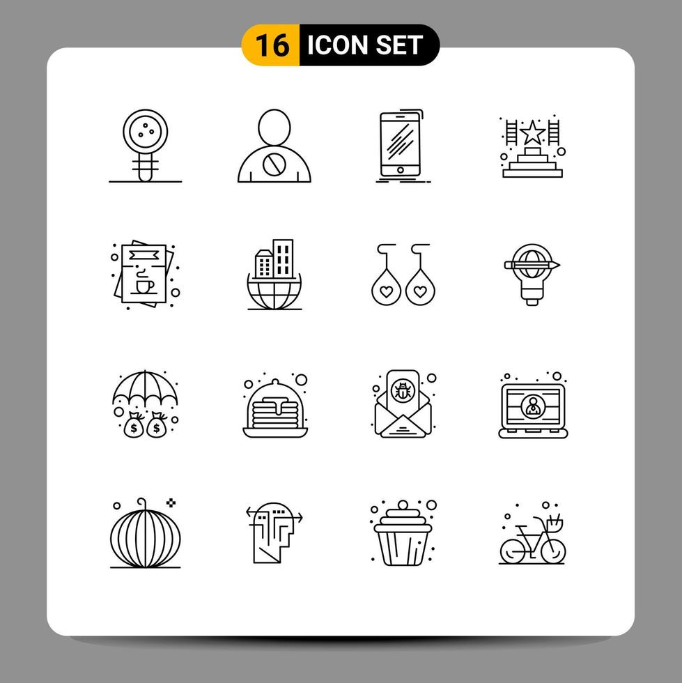 Modern Set of 16 Outlines and symbols such as award climb denied telephone phone Editable Vector Design Elements