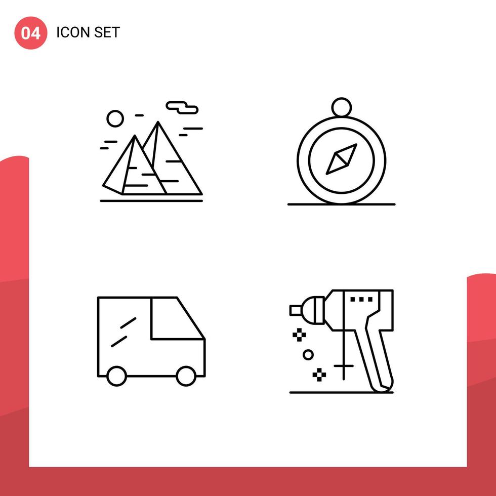 Pictogram Set of 4 Simple Filledline Flat Colors of mountain vehicles moon compass perforator Editable Vector Design Elements