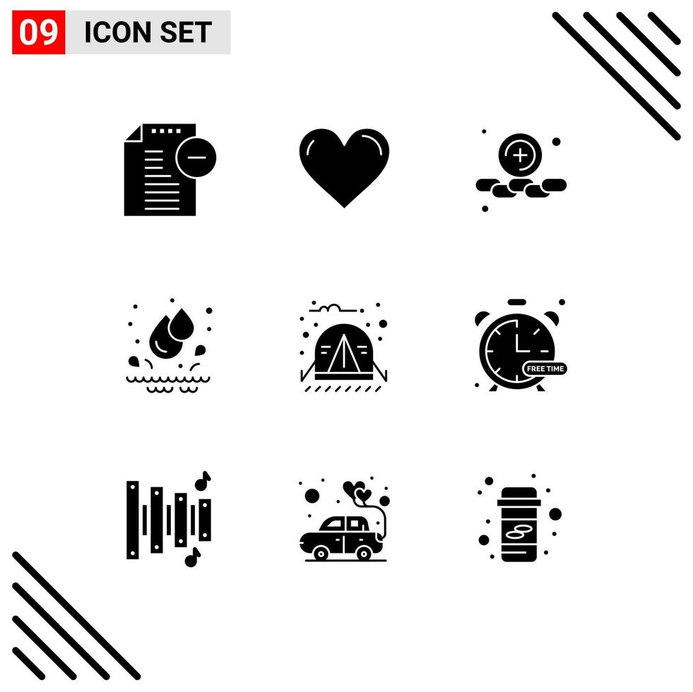 User Interface Pack of 9 Basic Solid Glyphs of travel camp report park drops Editable Vector Design Elements