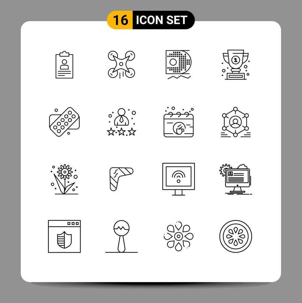 Modern Set of 16 Outlines and symbols such as tablet winner image cup mining Editable Vector Design Elements