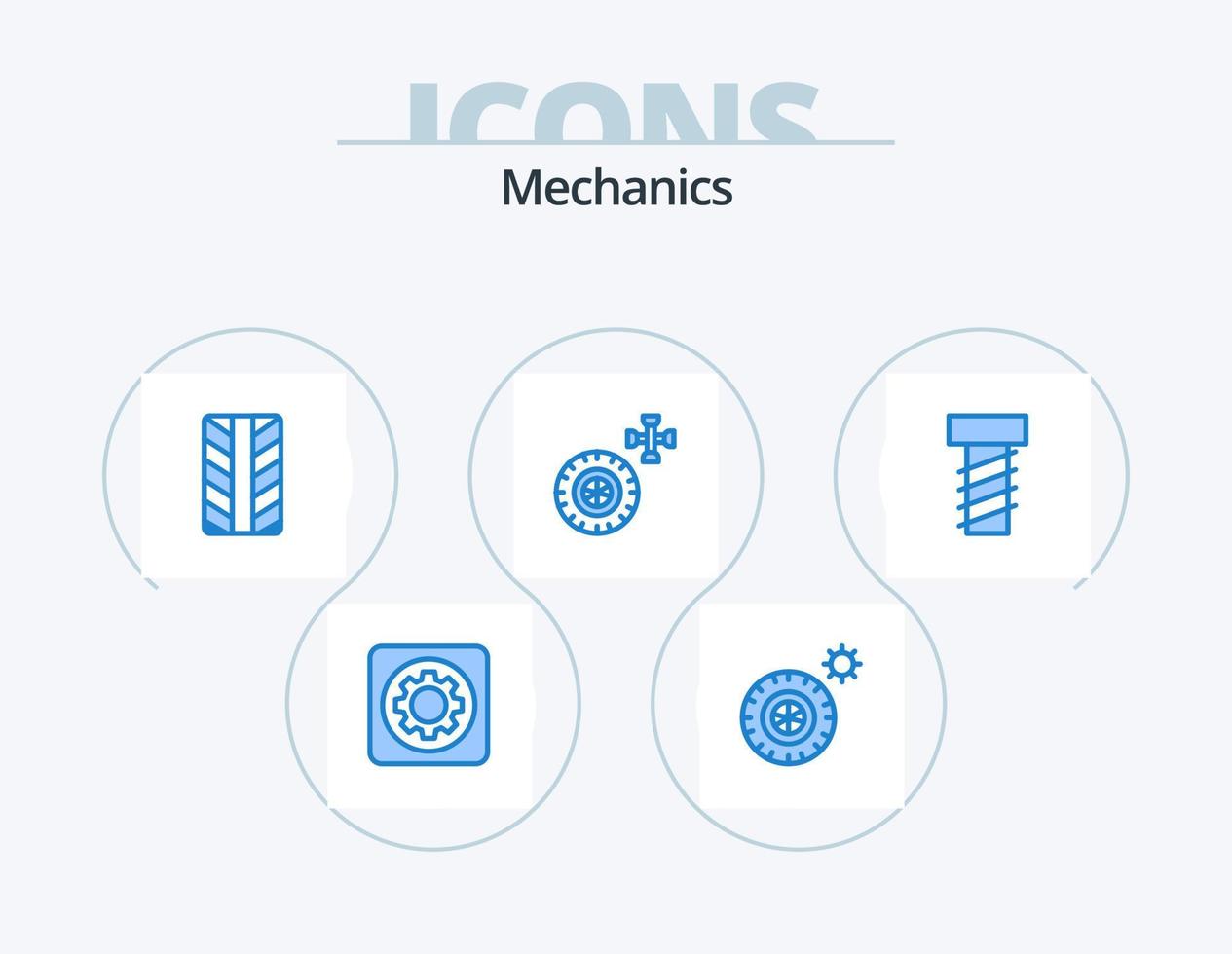 Mechanics Blue Icon Pack 5 Icon Design. . . tires. screw. wheel vector