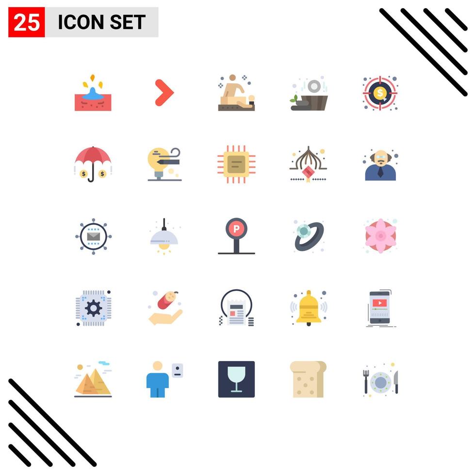 Group of 25 Flat Colors Signs and Symbols for dollar analysis massage basket sauna Editable Vector Design Elements