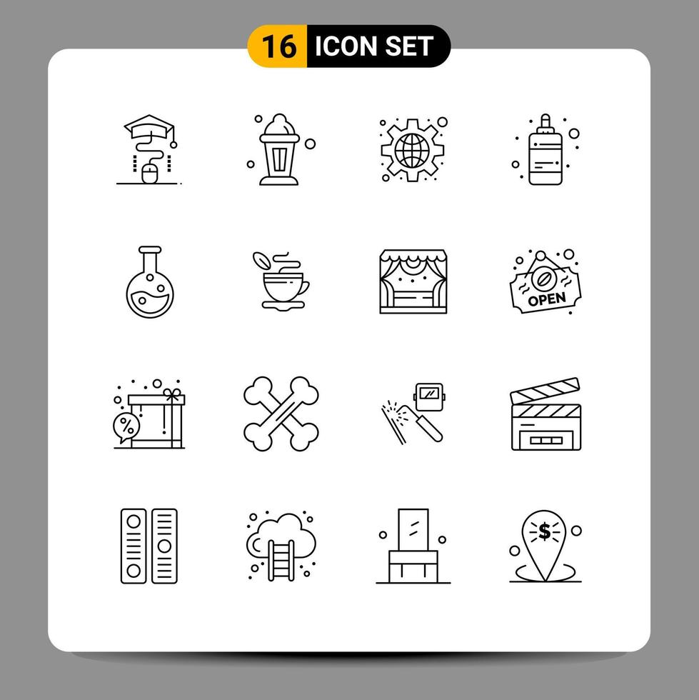 Set of 16 Vector Outlines on Grid for lab printing configuration ink bottle Editable Vector Design Elements