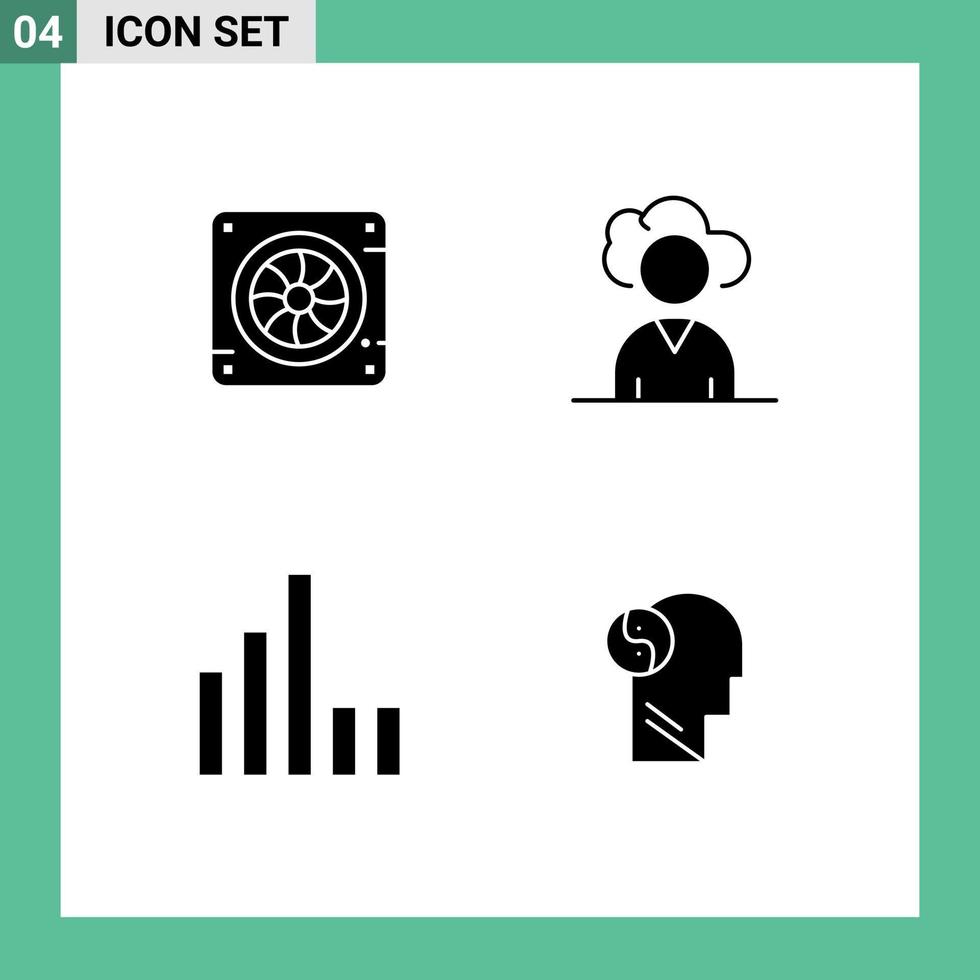 Set of 4 Modern UI Icons Symbols Signs for computer signal air person brian Editable Vector Design Elements