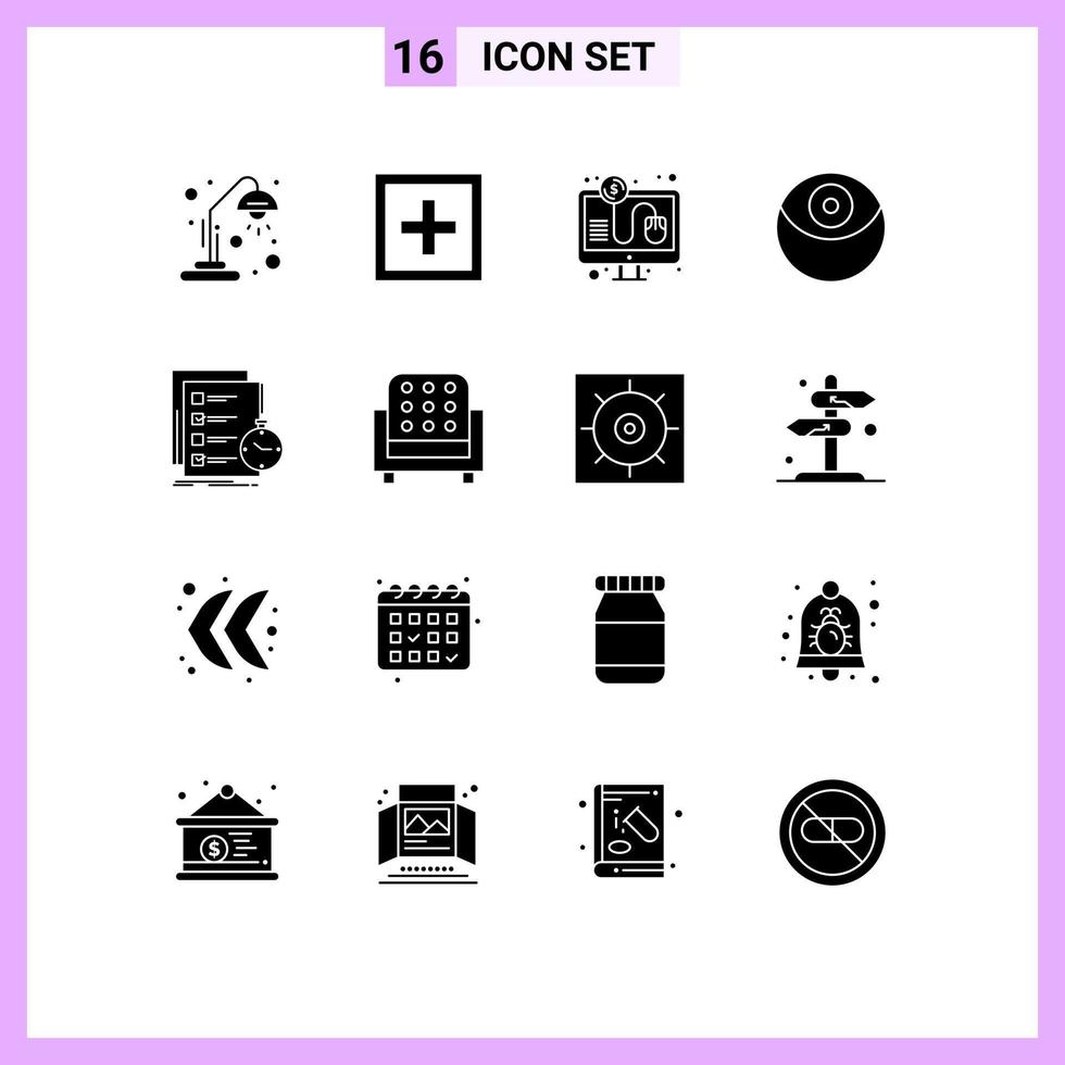 Set of 16 Modern UI Icons Symbols Signs for task star wars support planet online payment Editable Vector Design Elements