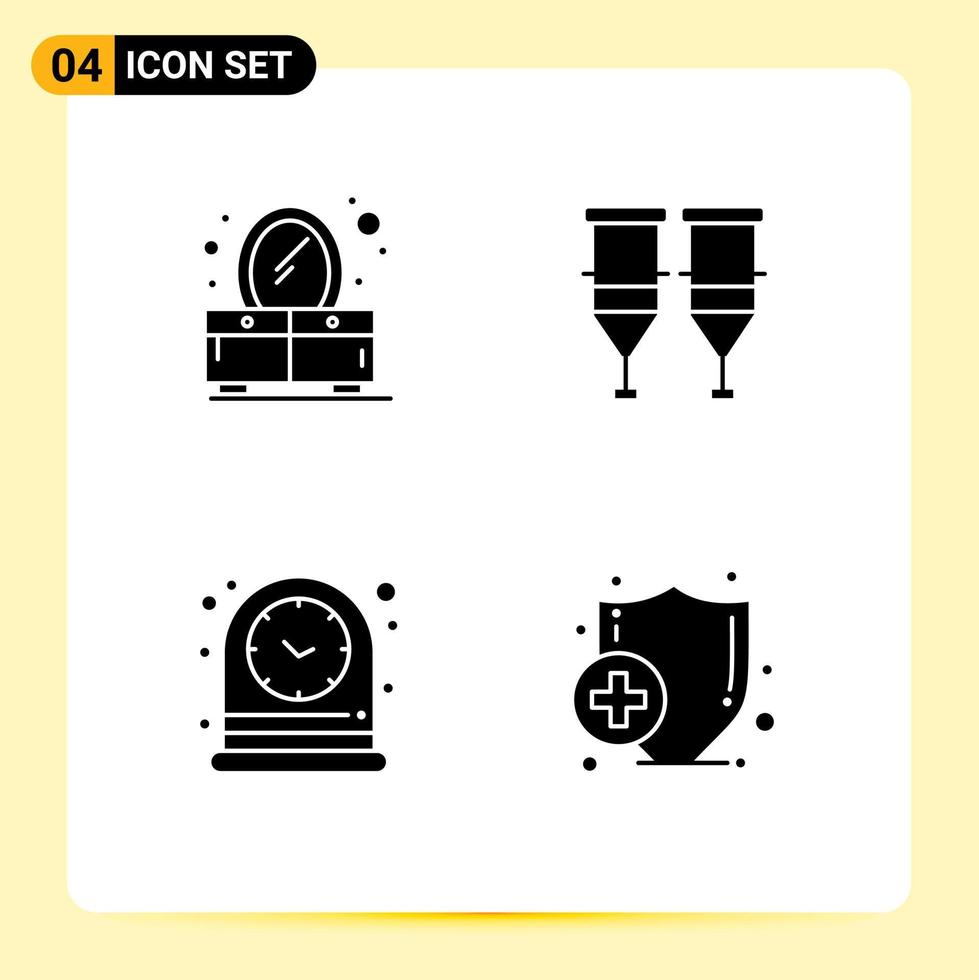 User Interface Pack of 4 Basic Solid Glyphs of bedroom table blood syringe watch Editable Vector Design Elements