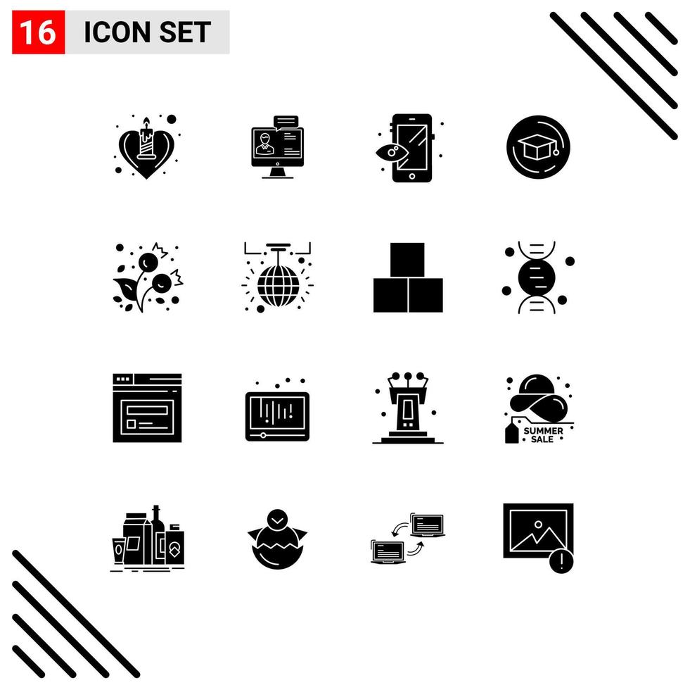 16 Universal Solid Glyphs Set for Web and Mobile Applications berries graduation meeting education preview Editable Vector Design Elements