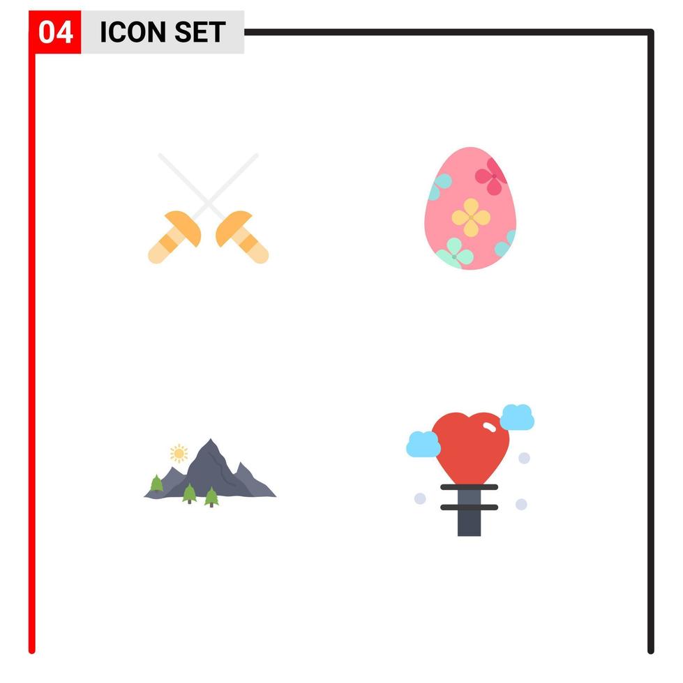 4 Thematic Vector Flat Icons and Editable Symbols of fencing hill decoration egg tree Editable Vector Design Elements