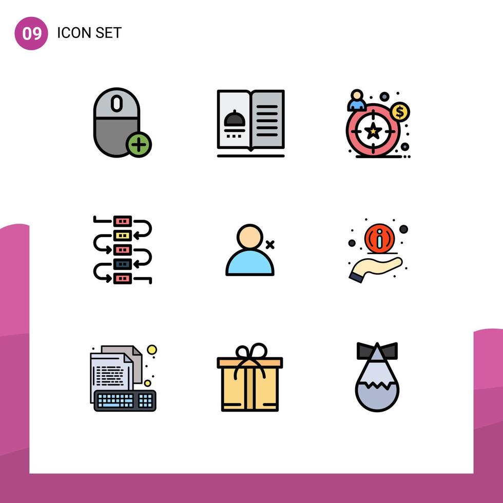 9 User Interface Filledline Flat Color Pack of modern Signs and Symbols of twitter virtuoso recipes note target Editable Vector Design Elements