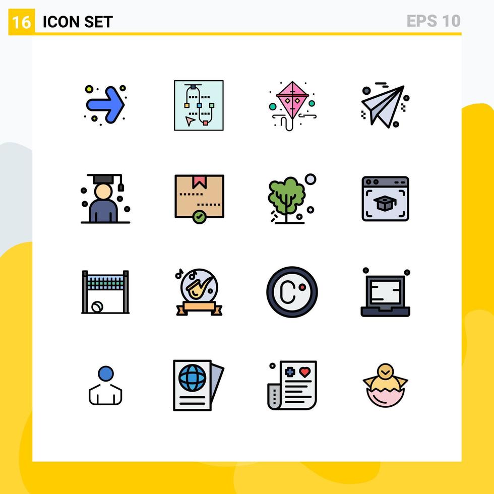 Set of 16 Modern UI Icons Symbols Signs for scholar graduate kite avatar plane Editable Creative Vector Design Elements