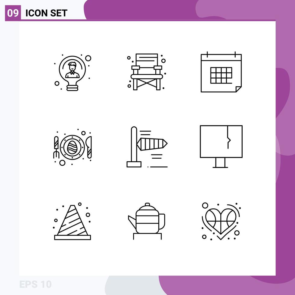 Outline Pack of 9 Universal Symbols of air plate appointment fried event Editable Vector Design Elements