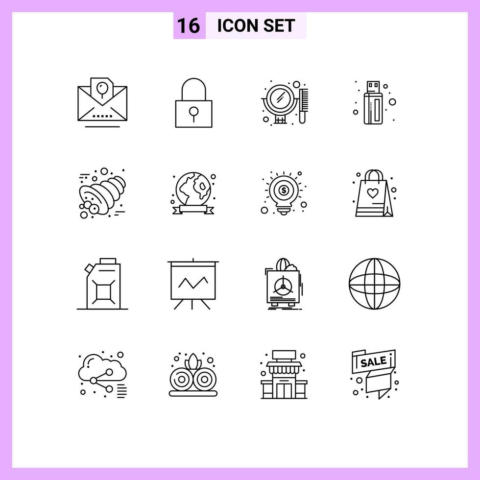 Set of 16 Modern UI Icons Symbols Signs for horn autumn beauty usb cable Editable Vector Design Elements