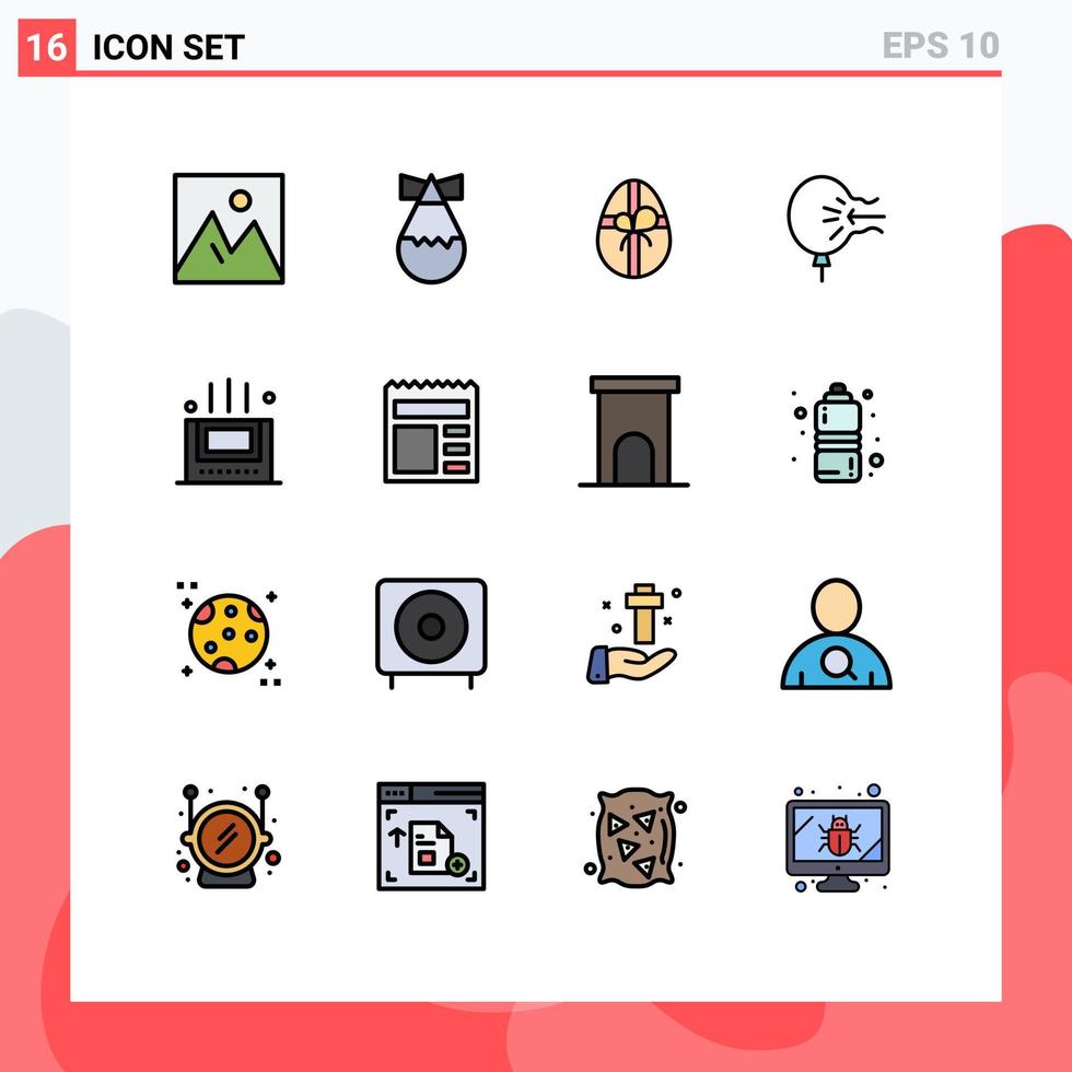 Modern Set of 16 Flat Color Filled Lines Pictograph of mat stress gift relief balloon Editable Creative Vector Design Elements