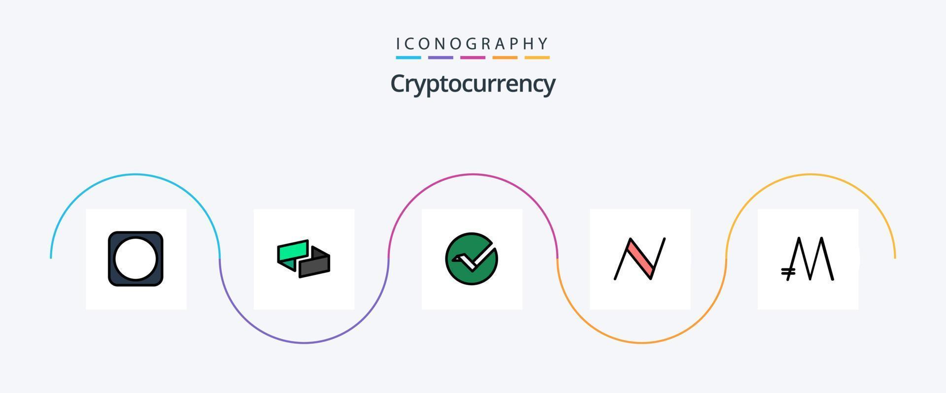 Cryptocurrency Line Filled Flat 5 Icon Pack Including coin. currency. vertcoin. cryptocurrency. name coin vector