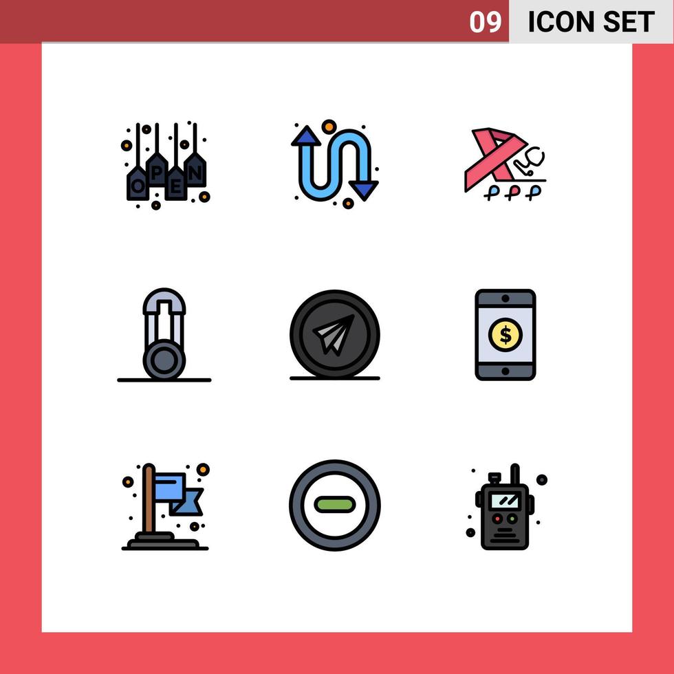 grupo de 9 signos y símbolos de colores planos de línea rellena para pines de estetoscopio de seguridad para moscas elementos de diseño de vectores editables para bebés