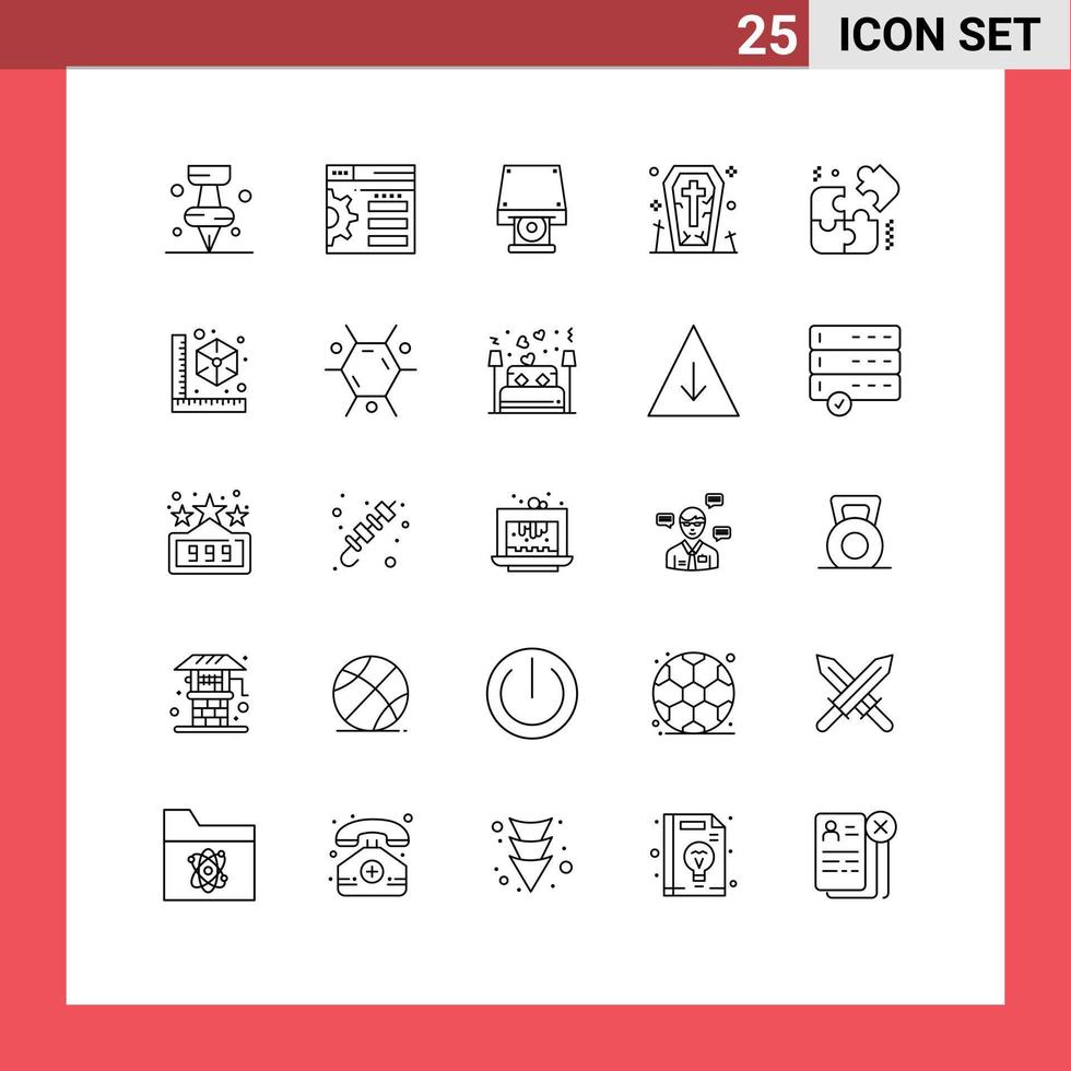 Modern Set of 25 Lines and symbols such as cube puzzle data storage pieces ghost Editable Vector Design Elements