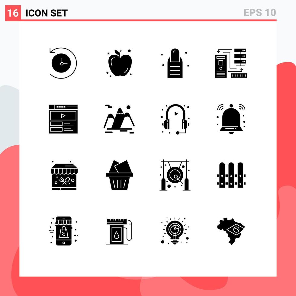 Universal Icon Symbols Group of 16 Modern Solid Glyphs of website video player salon video electronic Editable Vector Design Elements