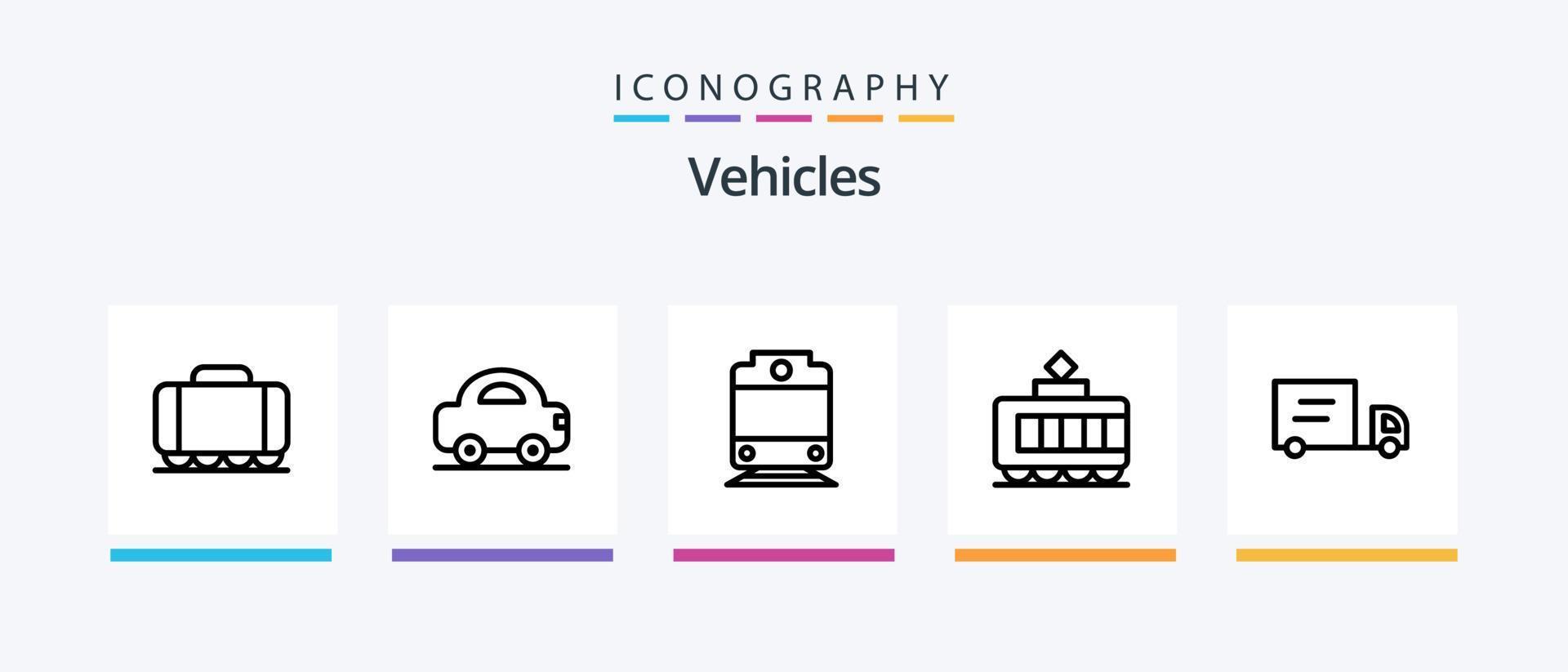 paquete de iconos de la línea 5 de vehículos que incluye. mochila propulsora barco. chorro. tranvía diseño de iconos creativos vector