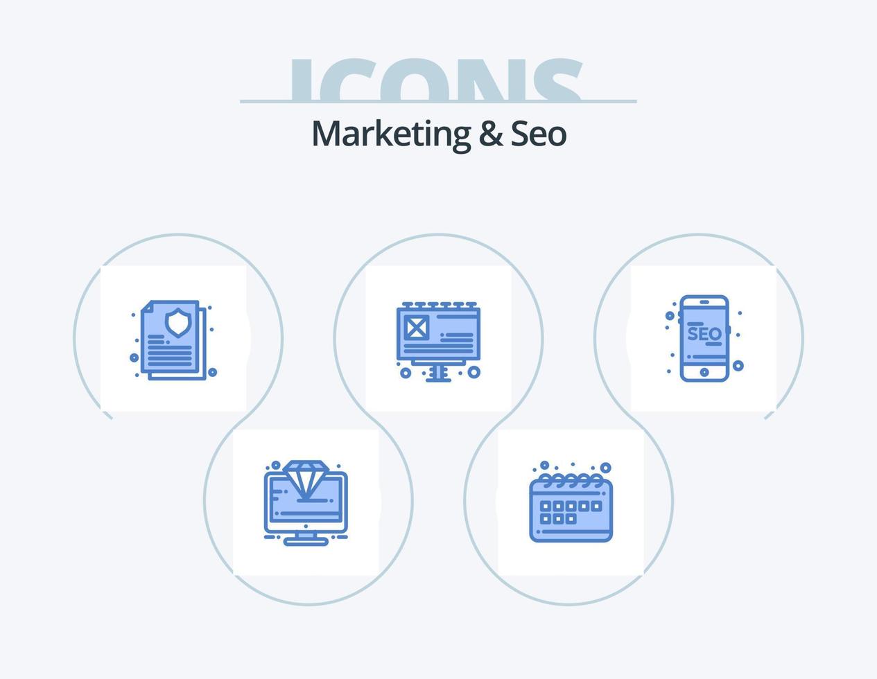 Marketing And Seo Blue Icon Pack 5 Icon Design. marketing. mobile. calendar. billboard. ad vector