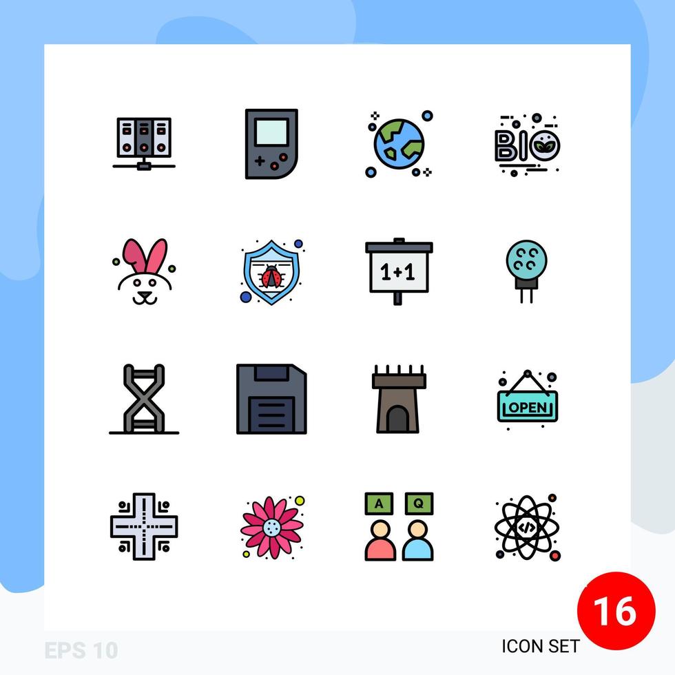 16 Universal Flat Color Filled Lines Set for Web and Mobile Applications bynny nature earth ecology bio Editable Creative Vector Design Elements