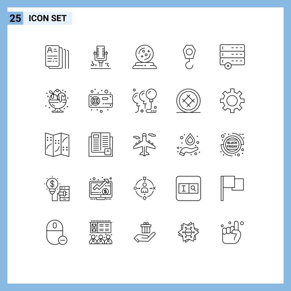 25 User Interface Line Pack of modern Signs and Symbols of devices cancel halloween hook construction Editable Vector Design Elements