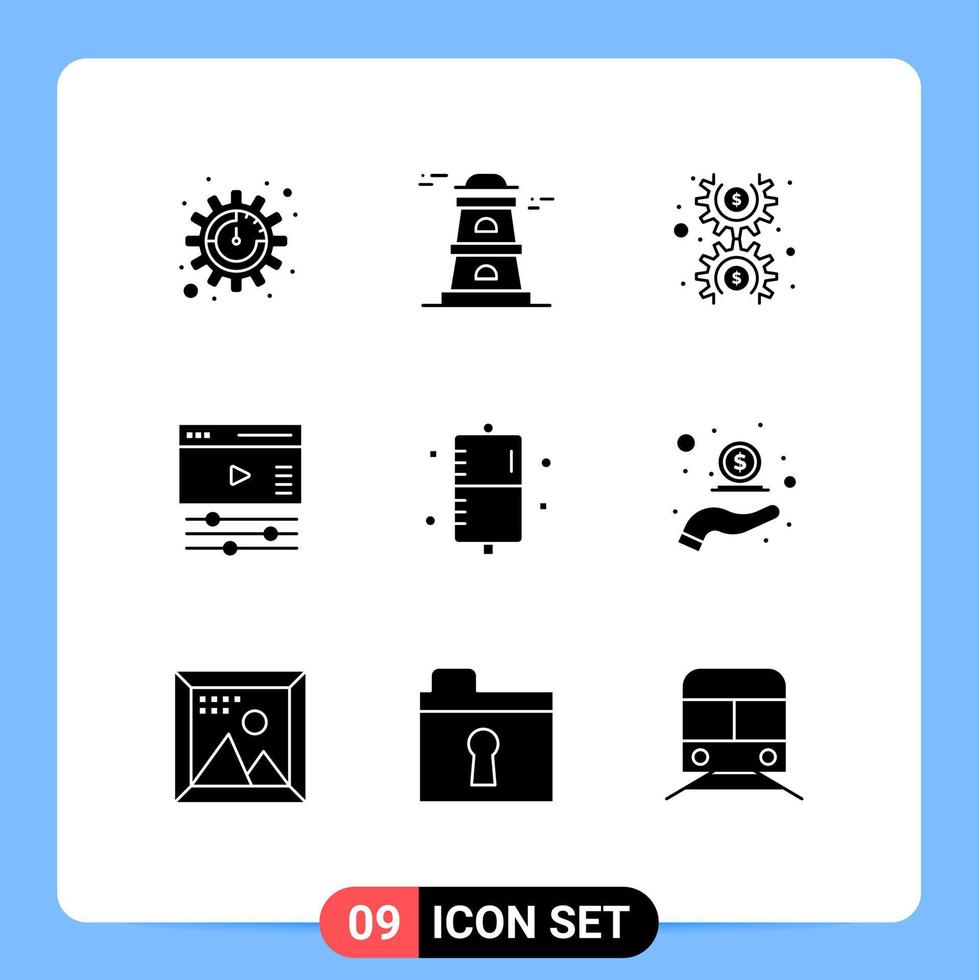 Group of 9 Solid Glyphs Signs and Symbols for form enema money disease video Editable Vector Design Elements