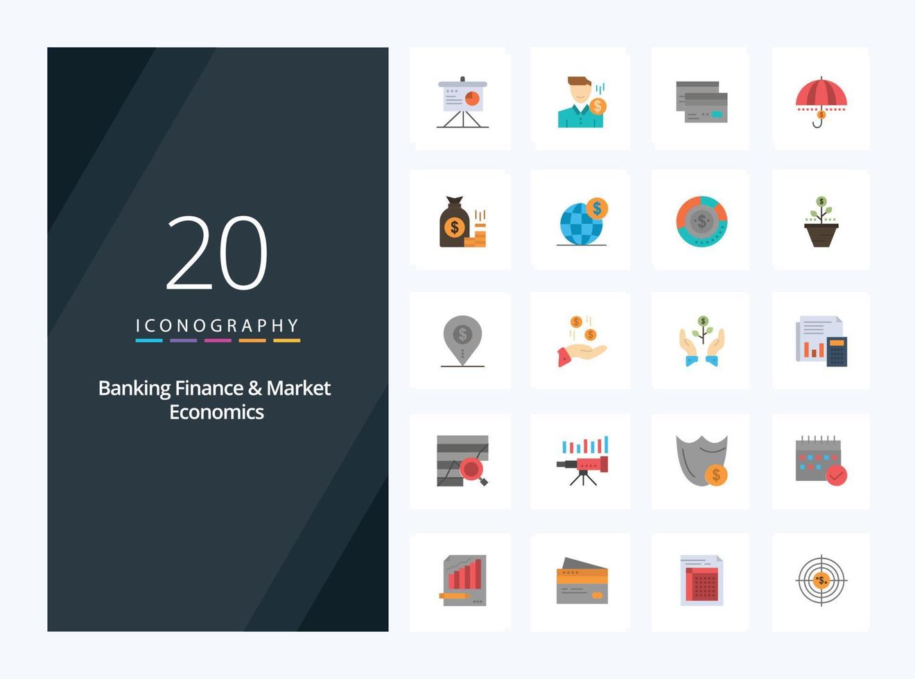 20 Banking Finance And Market Economics Flat Color icon for presentation vector