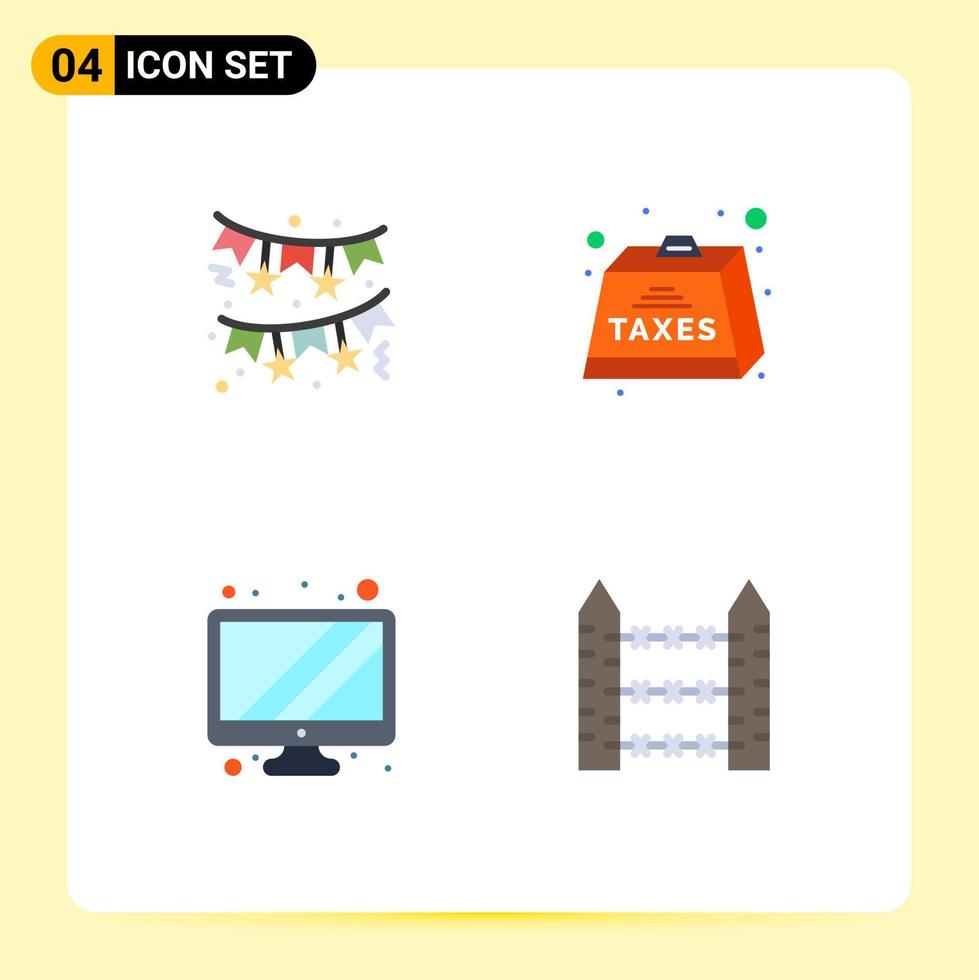 4 Universal Flat Icons Set for Web and Mobile Applications bow monitor night party heavy device Editable Vector Design Elements