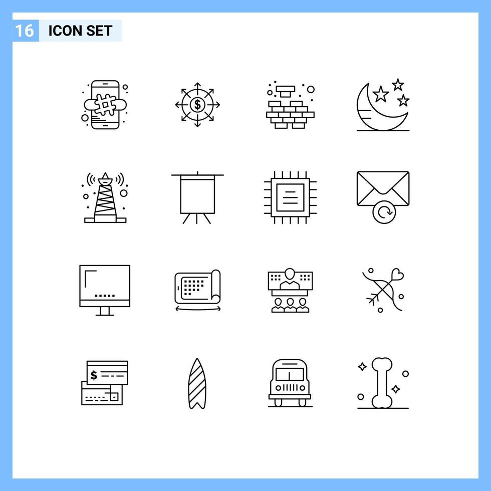 grupo de 16 esboza signos y símbolos para elementos de diseño de vectores editables en modo de suspensión lógica estrella de tecnología