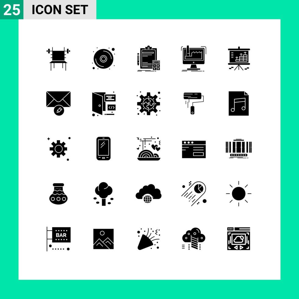 Mobile Interface Solid Glyph Set of 25 Pictograms of product manufacturing accounting factory audit Editable Vector Design Elements