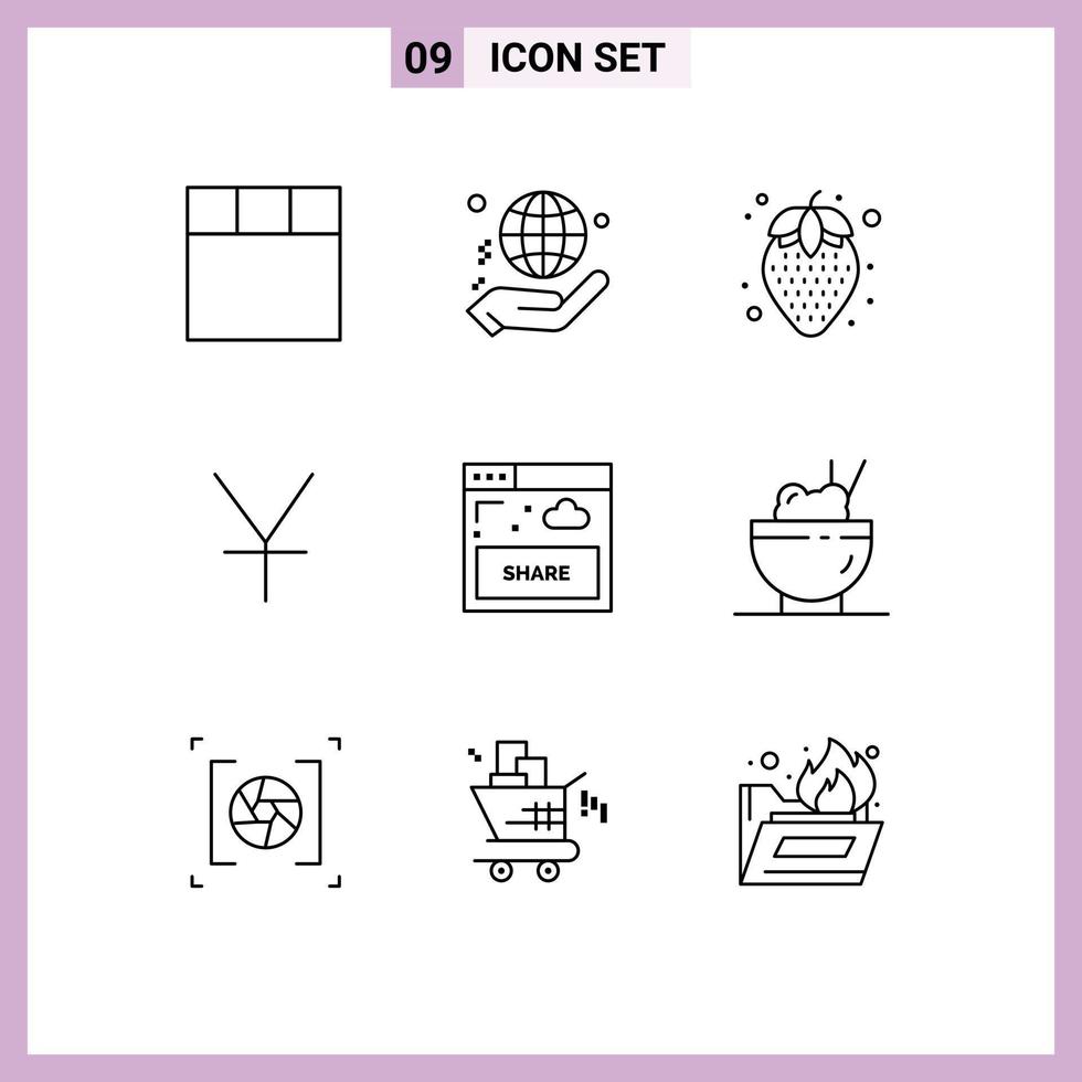 Universal Icon Symbols Group of 9 Modern Outlines of chinese sharing healthy food share yen Editable Vector Design Elements
