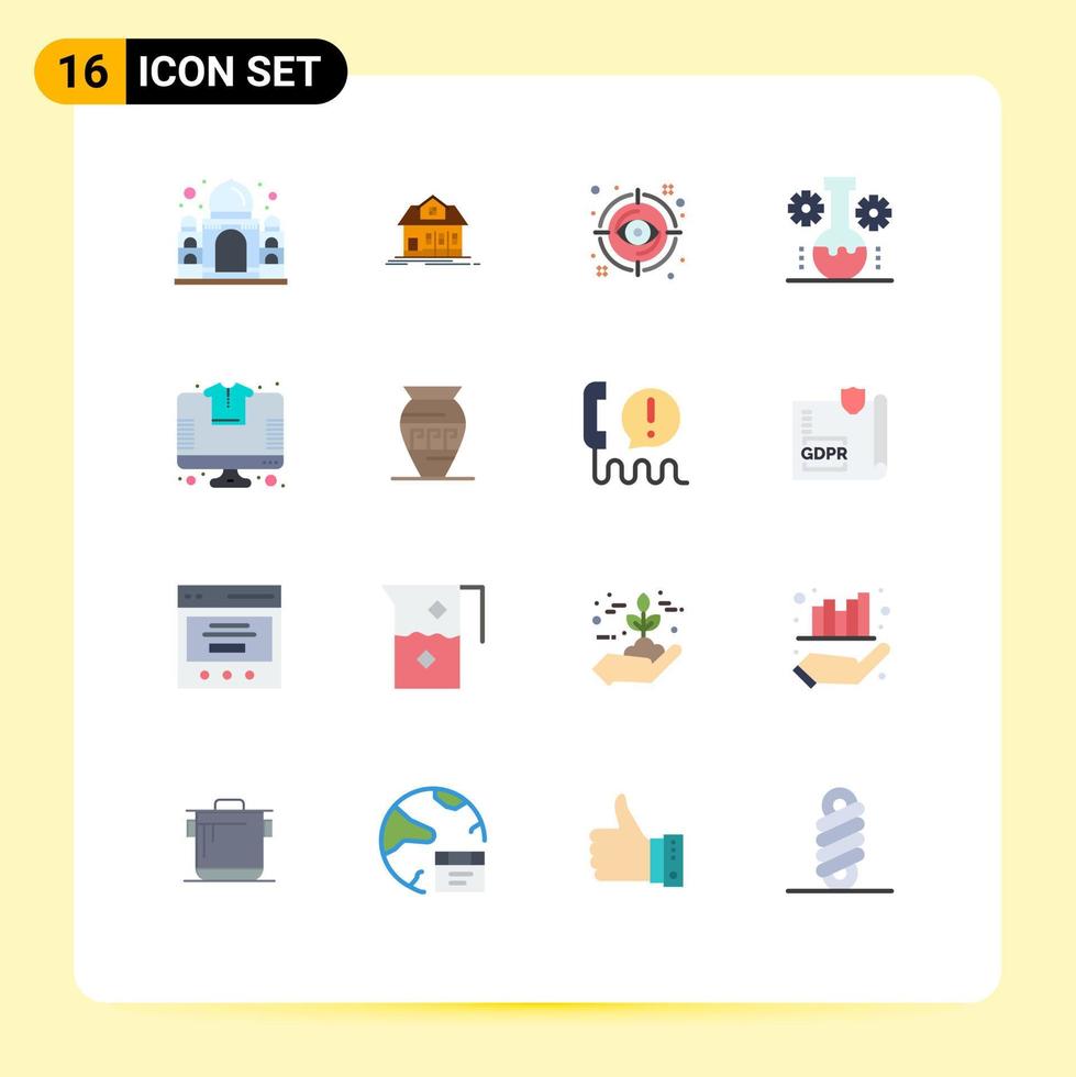 Pictogram Set of 16 Simple Flat Colors of technology lab lab management eye chemical industry view Editable Pack of Creative Vector Design Elements