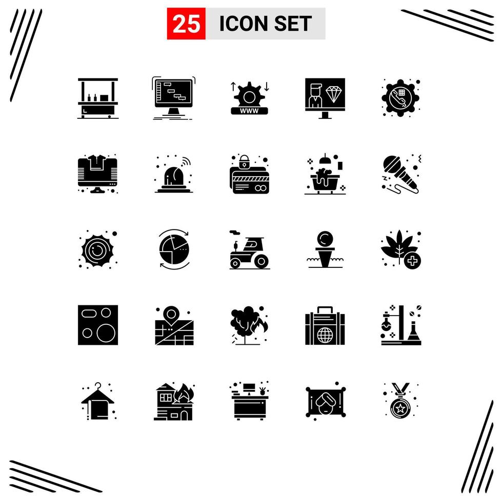 Set of 25 Vector Solid Glyphs on Grid for programming development sequencer develop setting Editable Vector Design Elements