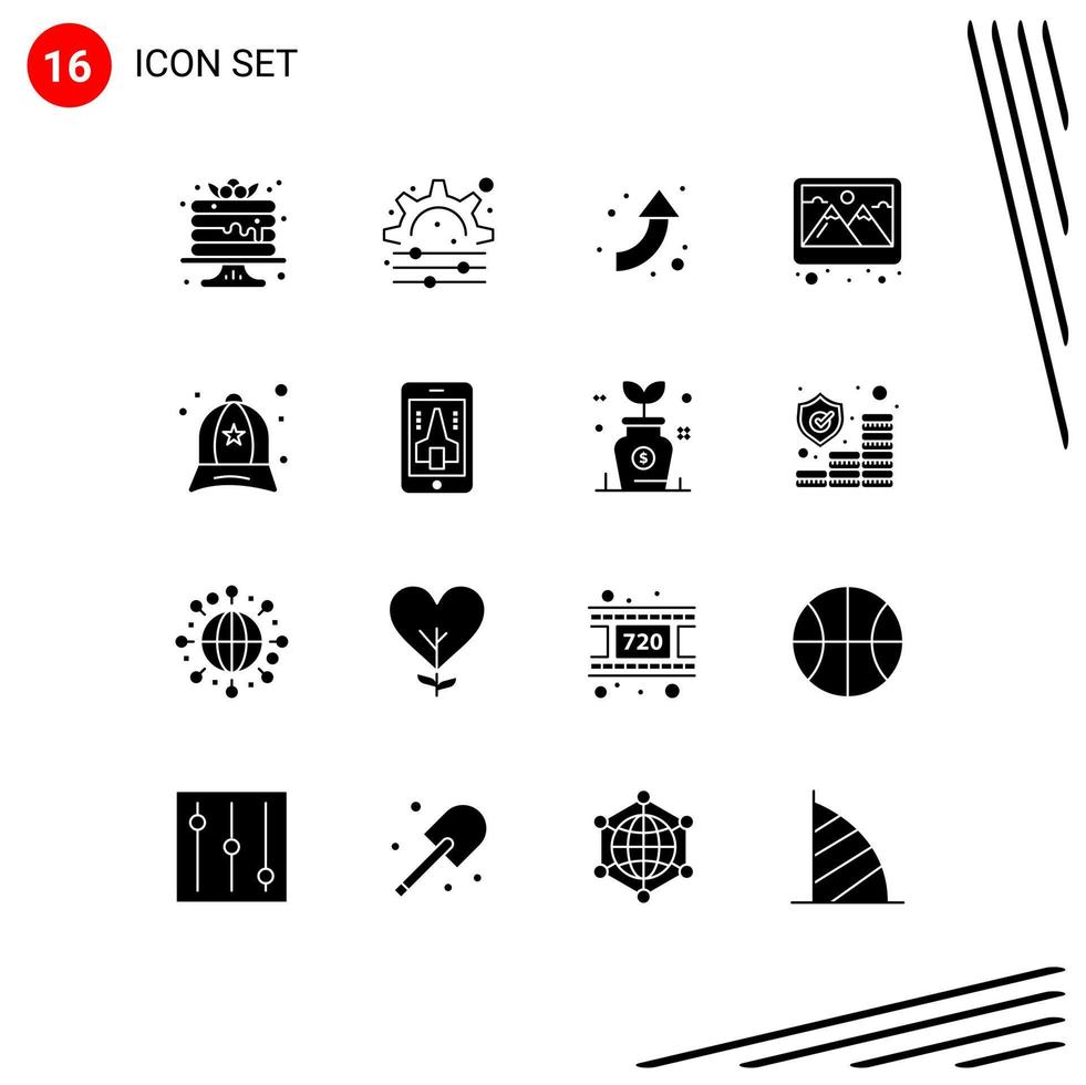 16 iconos creativos, signos y símbolos modernos de moda, gorra, flechas, accesorios, imagen, elementos de diseño vectorial editables vector